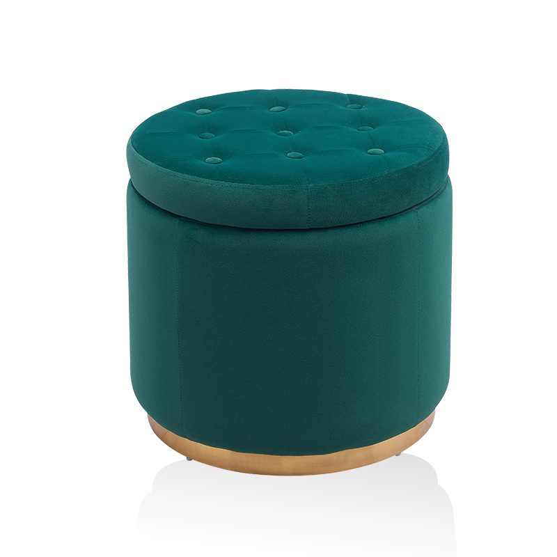 Modern Green Velvet Tufted Button Upholstered Round Storage Ottoman Foot Rest Stool