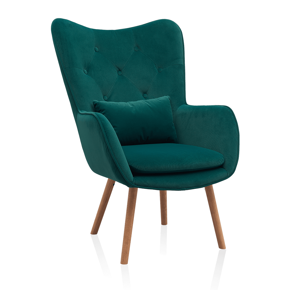 Velvet Accent Chair Modern Upholstered Side Armchair with Tapered Legs Tufted Button Wingback Sofa Chairs Tall Back Reading for Living Room 